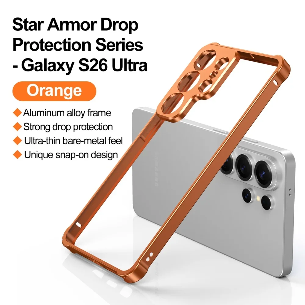 

Aluminum Alloy Bare Metal Frame Shockproof Thin Anti Drop Phone Case for Samsung S26 Ultra S26 Plus S26 Camera Protector Cover