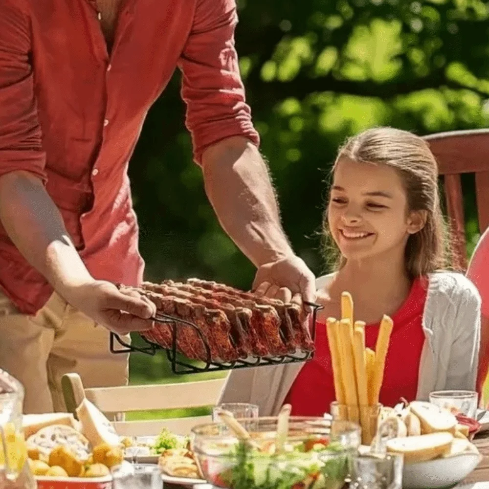 

Portable Non-Stick BBQ Rib Racks Extra Long Carbon Steel BBQ Steak Racks Durable Grilling Stand Outdoor Picnic