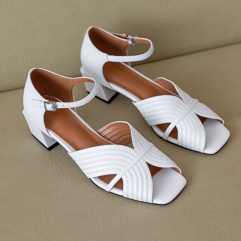 2020 New Summer Women\'s Sandals Genuine Leather Buckle Strap Women Shoes size 33-40 Solid Concise Ankle-Wrap Party Ladies Shoes