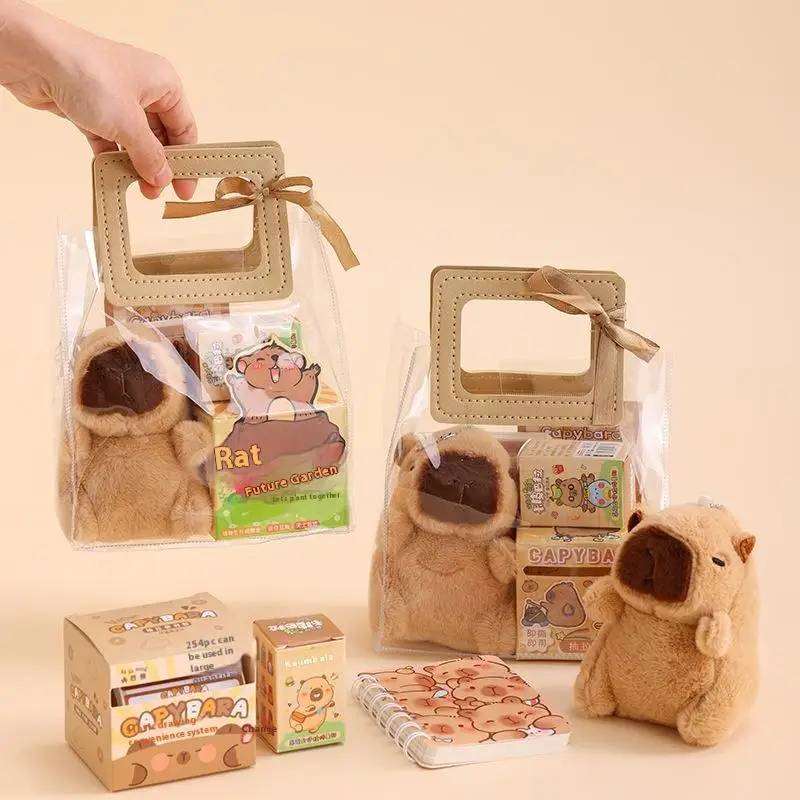 1Set Kawaii Pen Stickers Notebook Plush Pendants Capybara Stationery Set Handbag Stationery Set Stationery Birthday Gifts