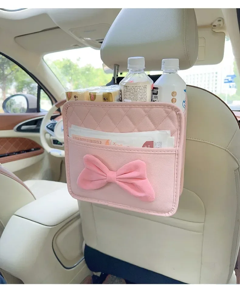 Bolsa traseira de assento feminino fofa para carro, caixa organizadora elegante para encosto de assento, suprimentos automotivos inovadores, como linda como decorações automotivas