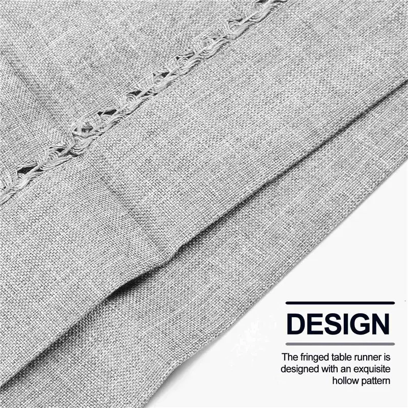 Doings Hand Hemstitched Dining Table Runner Dresser Scarves, Silver Thread Interweaving (Light Gray, 12 x 72 Table Runners)