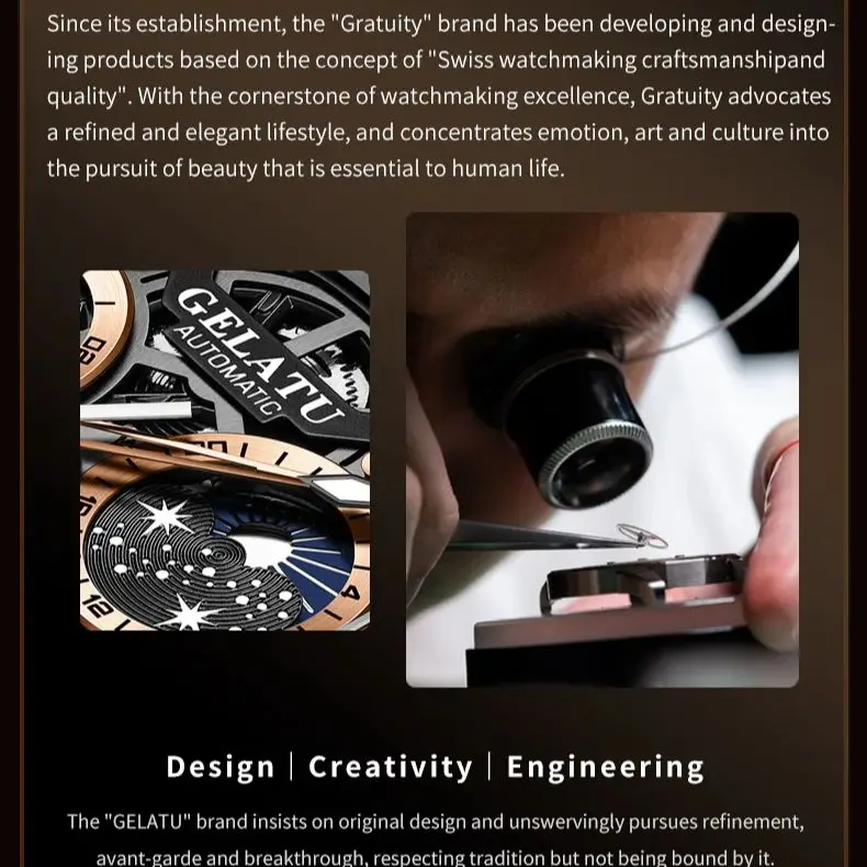 GELATU 6020 Luxury Hollow Men Fully Automatic Mechanical Watch Waterproof Luminous Moon Phase Starry Sky Watch Men Brand Watch