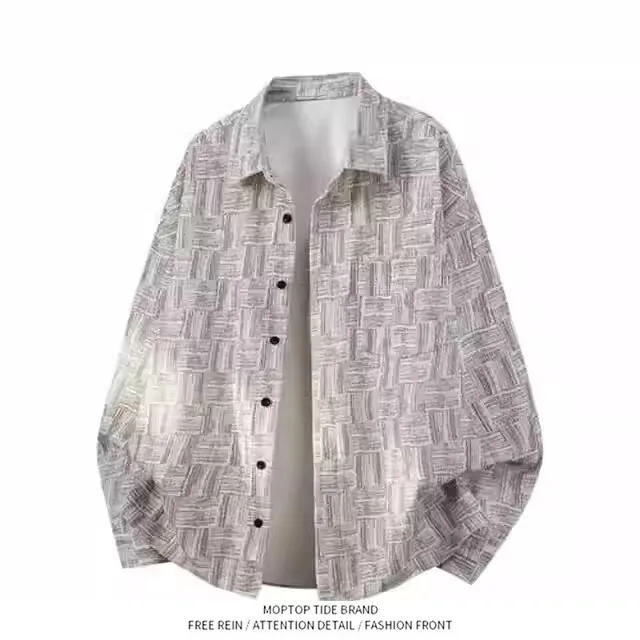 Retro American Long Sleeve Men's Shirt Spring New Loose Collar Versatile Outerwear Casual Style Polyester Fiber No Ironing Ne...