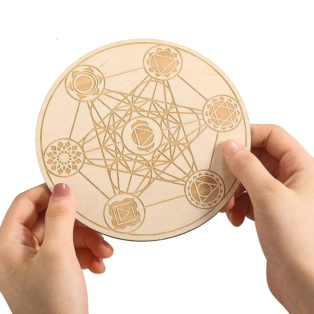 

Wooden Metatron Pendulum Board Game Mystery Dowsing Healing Meditation Altar Wicca Supplies Energy Plate Stone Base Coaster Pad