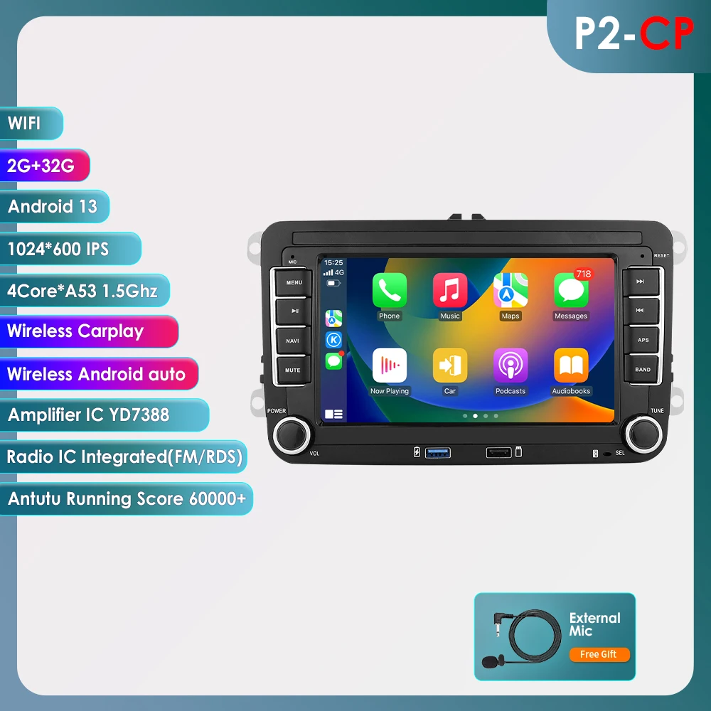 2 Din Android 12 Autoradio Voor Vw Polo Golf 5 6 Plusat Pass B6 Jetta Tiguan Touran Sharan Scirocco Caddy Seat Carplay Auto Rds
