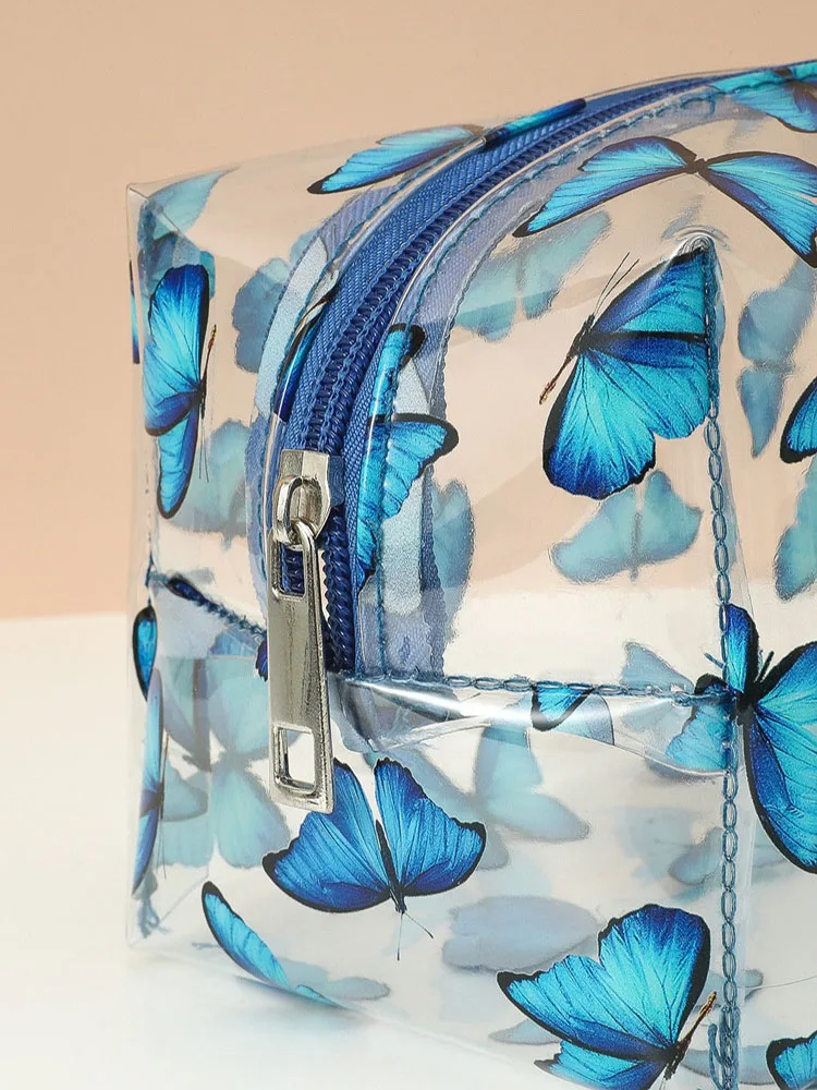 Butterfly Avocado Cosmetic Bag PVC Women Zipper Clear Makeup Bags Case Travel Make Up Organizer Storage Bath Toiletry Wash Bag