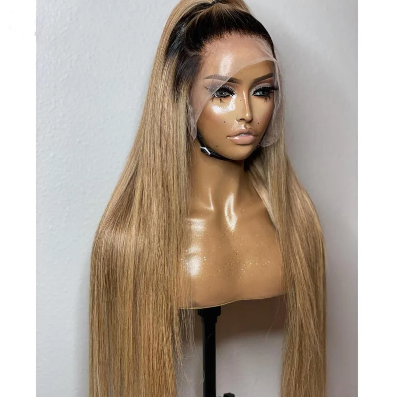 

Soft Glueless 30inch Ombre Blonde Long Straight 5x5 Silk Base Jewish Human Hair Wig Baby Hair HD Lace European Hair Preplucked