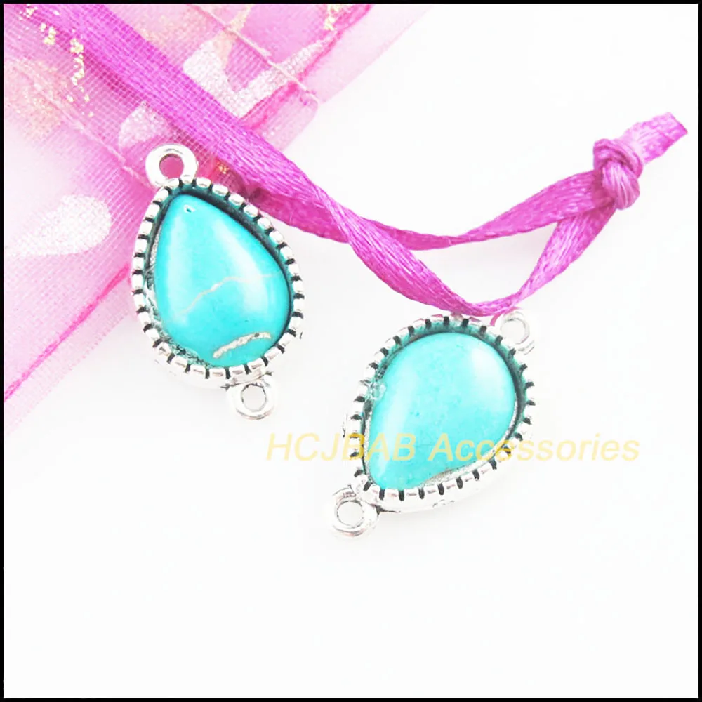 New Retro Heart Oval Flower Star Crown Teardrop Charms Antiqued Silver Plated Turquoise Connectors For Gifts Jewelry view 4