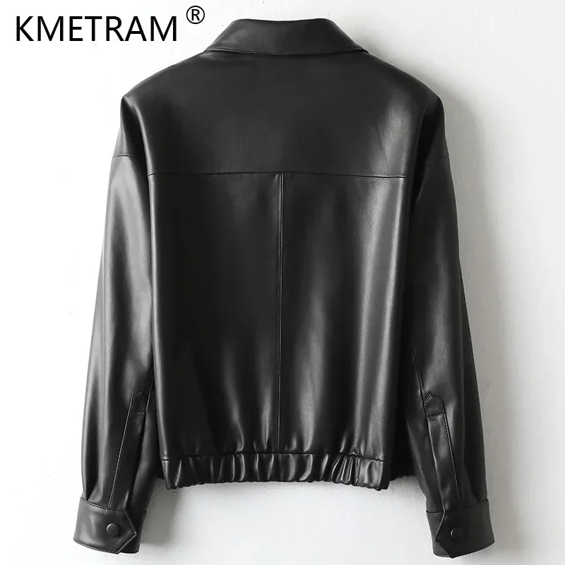 Real Sheepskin Jacket Women Short Genuine Leather Jackets Woman Casual Black Leather Coat Biker Streetwear Roupas Femininas SGG