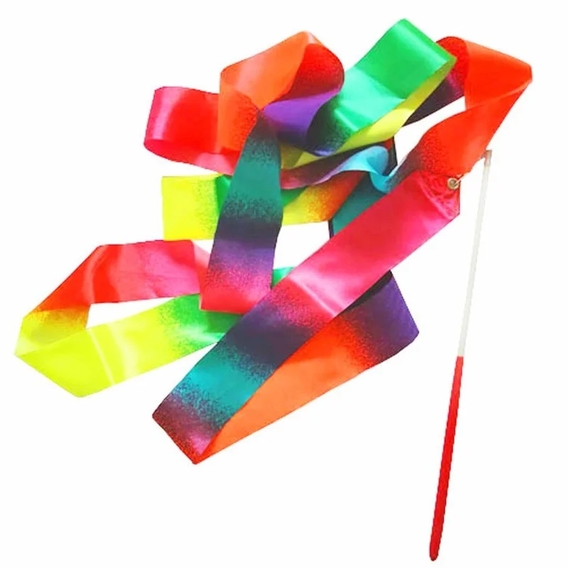 2m/4m Gymnastics Ribbon Gradient Ramp Color Children Girl Rhythmic Gymnastics Ribbon Silk Dance Match Sport Training Supplies