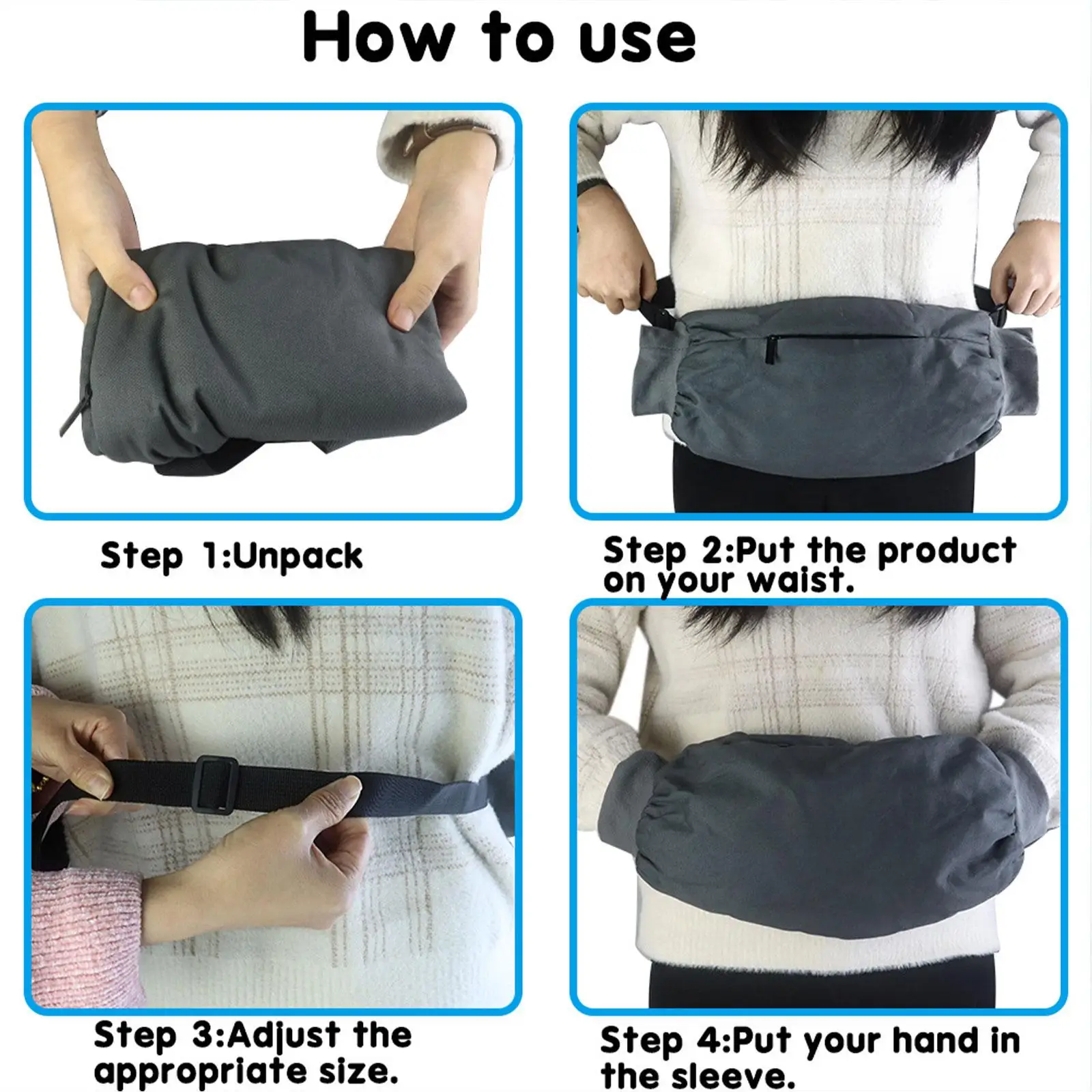 Hand Warmer with Adjustable Strap with Zipped Pocket Portable Glove Hand Muff for Baseball Men Women Hiking Backpacking Soccer view 3