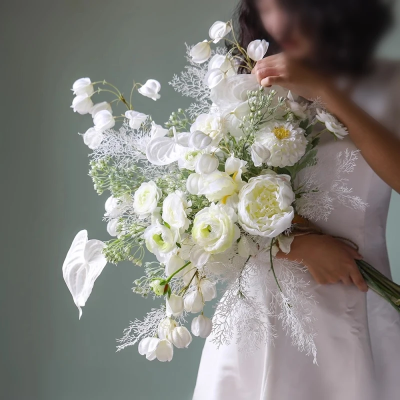 

White Artificial Flower Bouquet Wedding Live Prop Bridesmaid Simulation The Bride Holding Flower Home Decoration Soft Furnishing