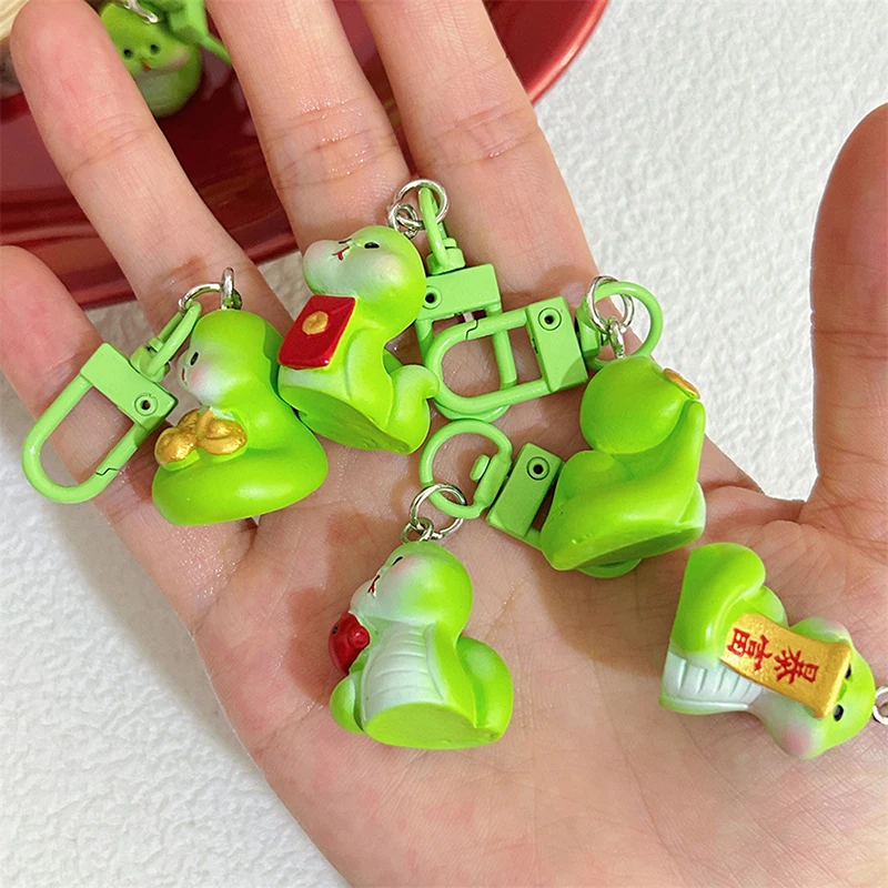 1PC Green Snake Lucky Children Gifts Jewelry Collection Snake Keychain Ins Trinket Zodiac Snake Year Key Ring