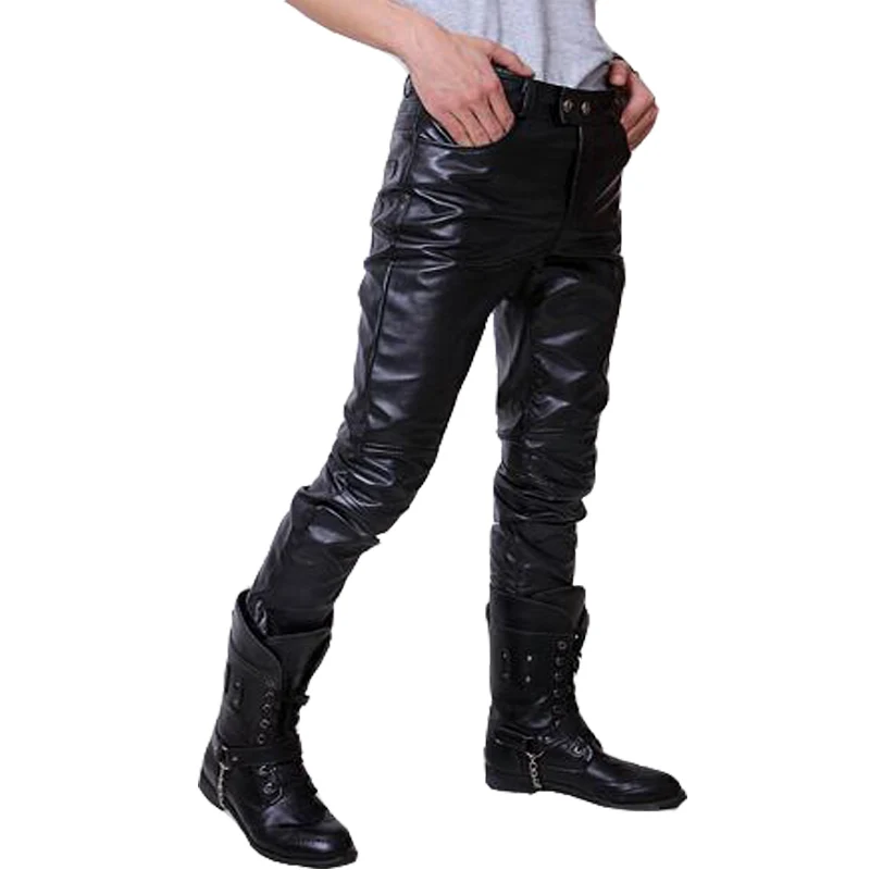 2024 Hip Hop Mens Leather Pants Faux Leather Pu Material 3 Colors Motorcycle Skinny Faux Leather Casual Pants