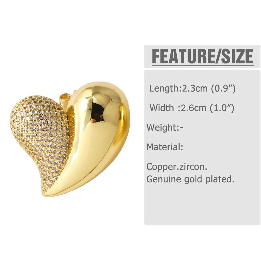 FLOLA Dainty Heart Stud Earrings for Women Copper CZ Crystal Heart Ear Studs Gold Plated Jewelry Gifts ersa336