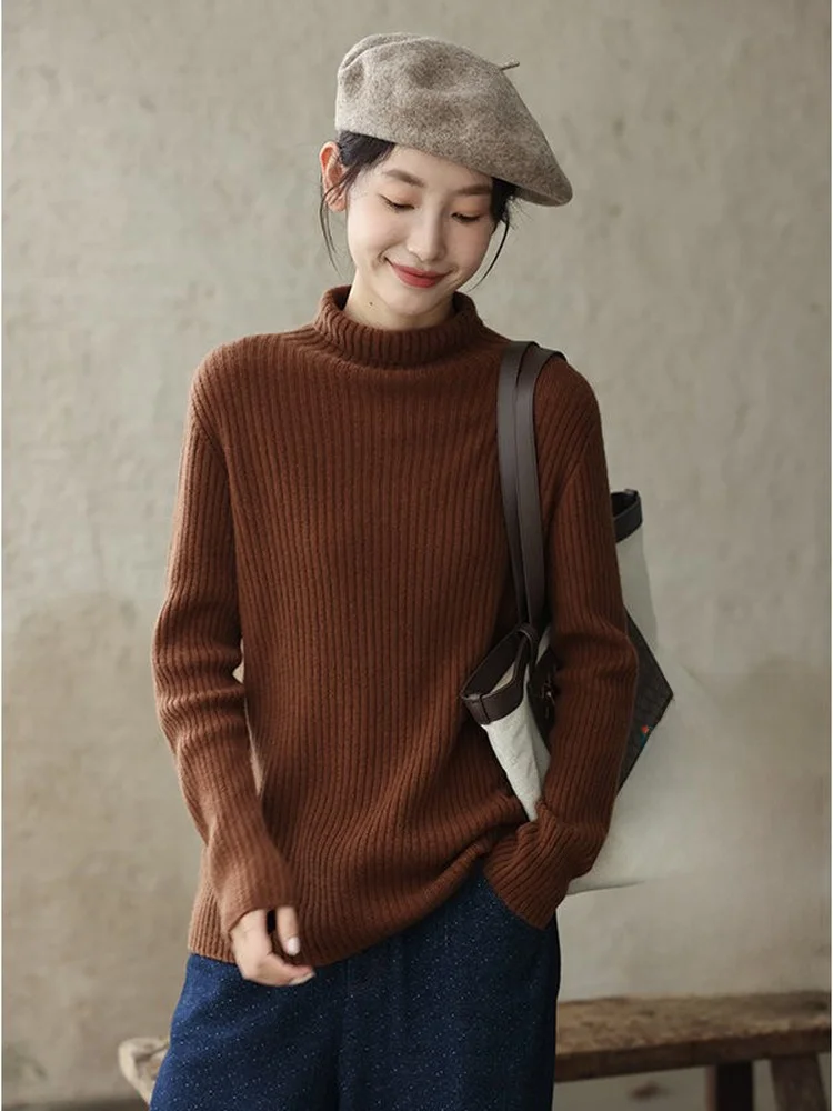 

High Ne Wool Sweater Women's Base Layer irt Winter Warm Commute Sle Straight Cut Long Sve Pure Color Sl