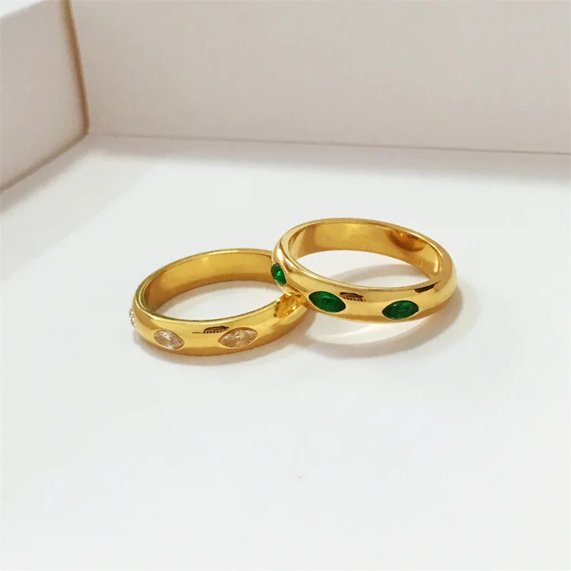 

Stylish Marquise Green White Cubic Zirconia Bands Rings Waterproof Jewerlry 18K Gold Plated Stackable Rings for Women Gift