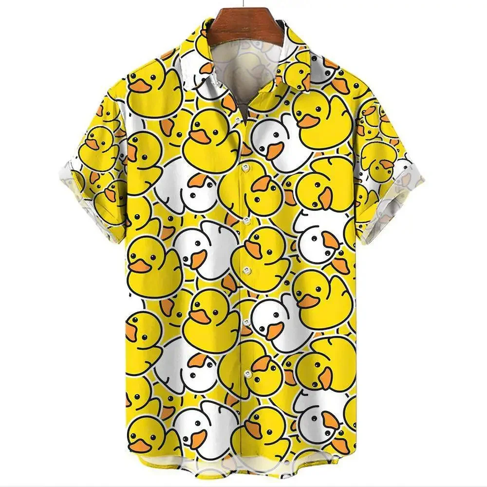 Camisa com estampa de urso 3D engraçada masculina, camisa havaiana casual, tops de manga curta, camiseta grande solta, fofa, verão, nova