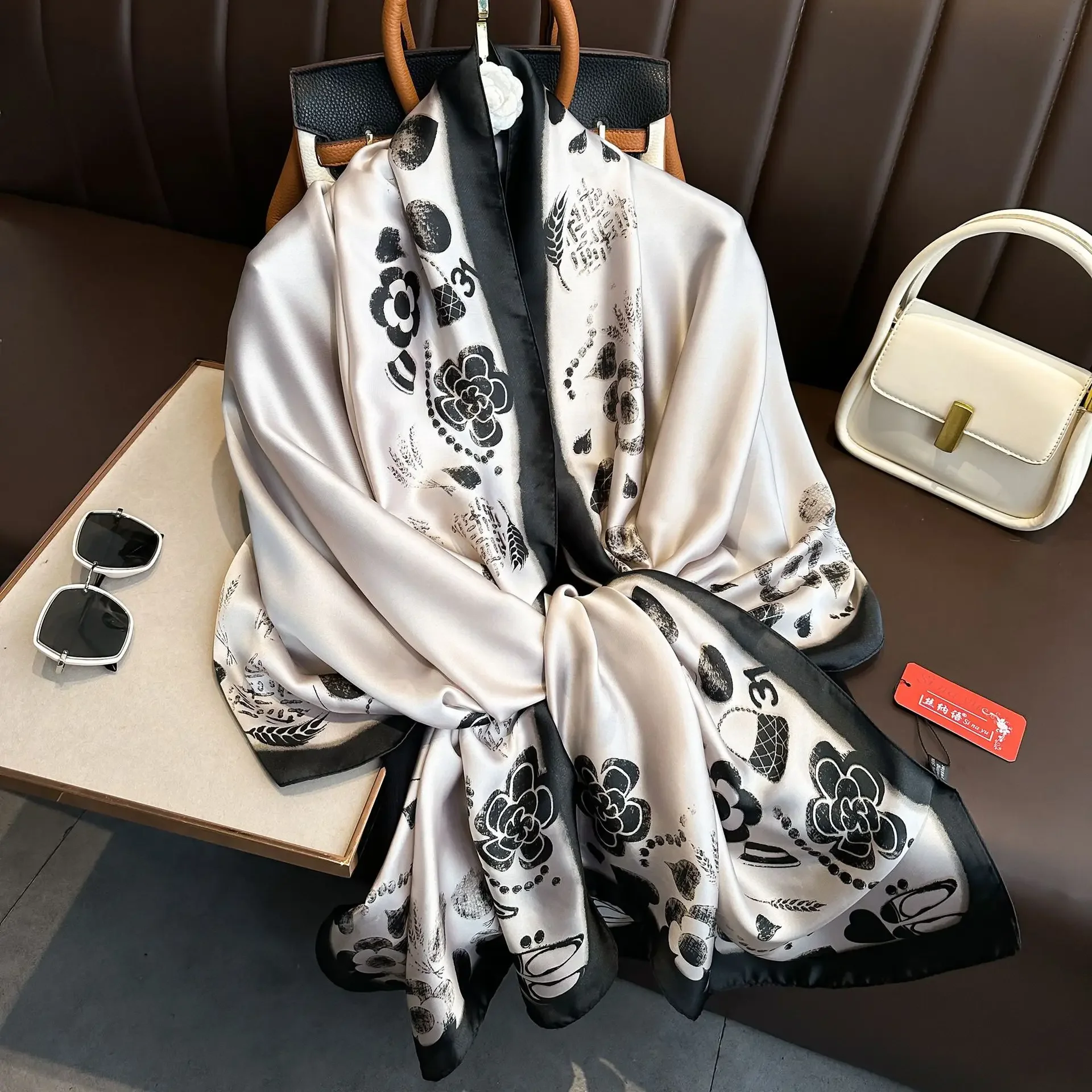 Luxury Brand Women Long Silk Scarves Shawl Lady Wrap Soft Female Europe Designer Beach Bandanna Foulard Muffler Pareo 180*90cm image 4