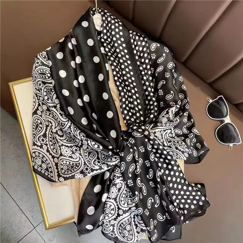 2024 Popular Sunscreen Beach Towel Female 180X90CM Satin Silk Scarf Summer Print Bandana New Kerchief Fashion High-Grade Shawl