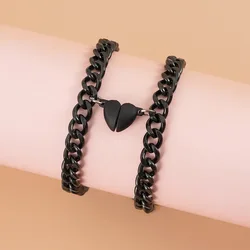 Fashion Romantic Black Heartbeat Magnetic Bracelet for Couples Personality Magnetic Love Chain Bracelet Jewelry