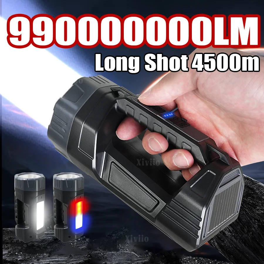 990000000LM Most Powerful Flashlights Rechargeable Solar/USB Charging LED Spotlight Outdoor Emergency Camping Hiking Lantern