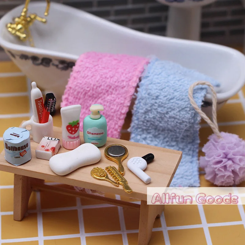 Doll House Miniature Practical Bathroom Accessory Hair Dryer Mirror Model Kits Kids Toys Mini Bathroom Dressing Tool Accessories