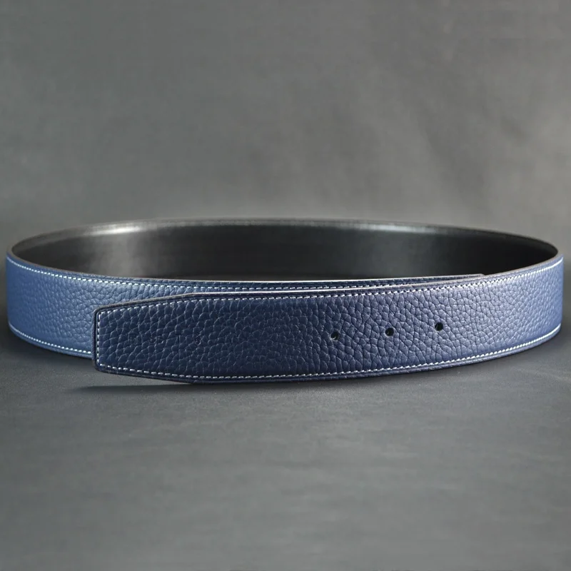 Echt lederen riem Gladde blauwe tailleriem Toplaag koeienhuid Geen haarriemstrips 3,8 3,2 cm ex All-Match Sle