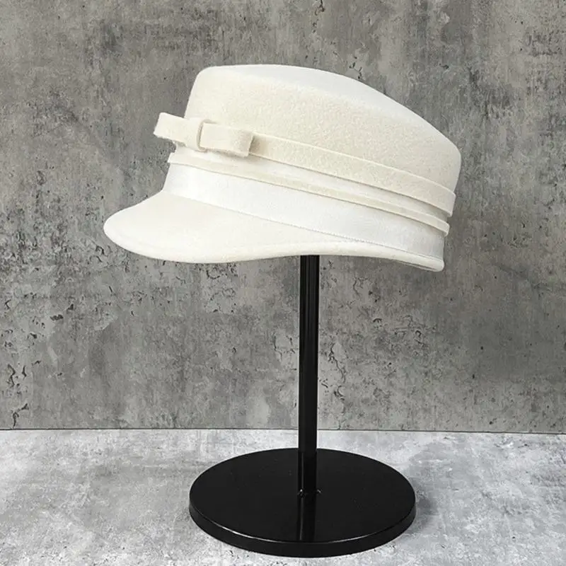 39BD Wollhut mit Schleife, Gürtel, handgefertigt, für Kleid, Party, Wolle, lässig, mit Schleife, Gürtel, Strandhut für – Detail 2