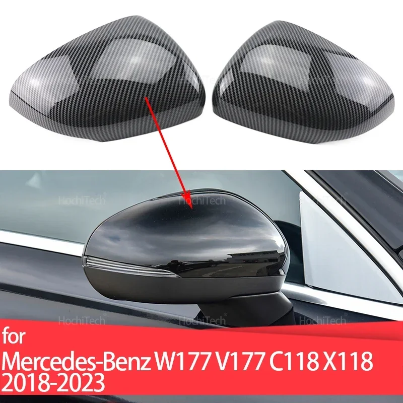 

Car ABS Side Door Mirror Cover for Mercedes-Benz W177 V177 C118 X118 2018-2023 Carbon Black Auto Exterior Sides Rearview Cover