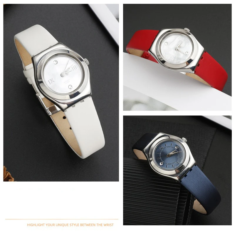 12mm Strap for Swatch Genuine Calf Leather Watch Band YSS306/LP131/LW143/LK292G Stainless Steel Clasp Women Business