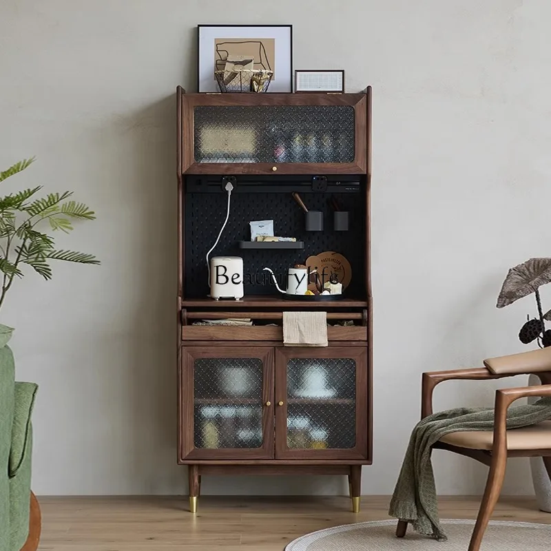 

01 North American black walnut dining side cabinet integrated storage against the wall Solid wood simple tea and coffee cabinet