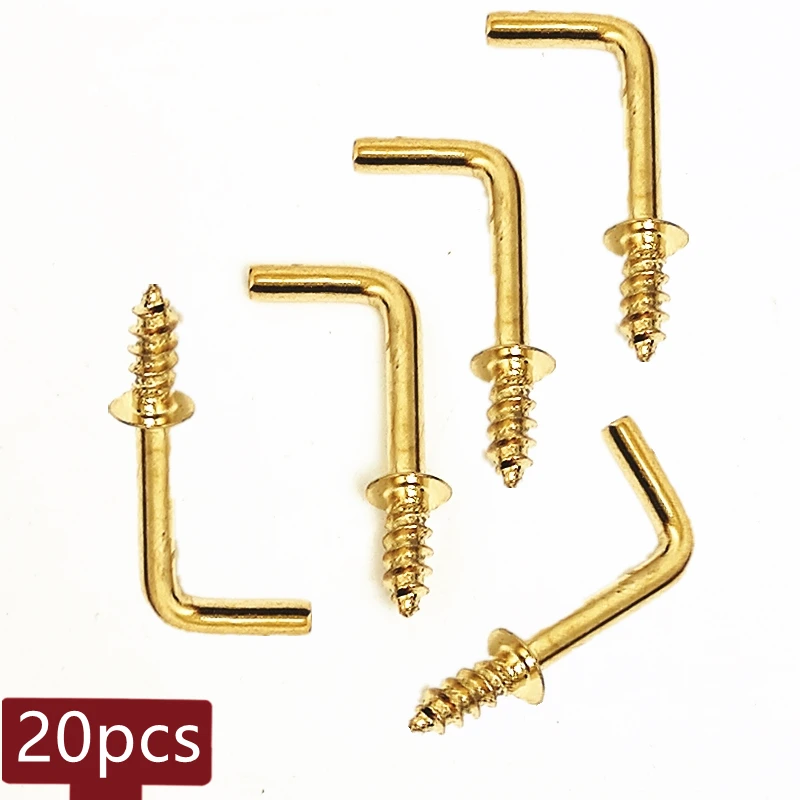 20pcs Hooks L shape Dresser Cup Hooks Right Angle Yellow Alloy Frame Sheep Eyes Iron Hanging Screw in Spiral Hanger