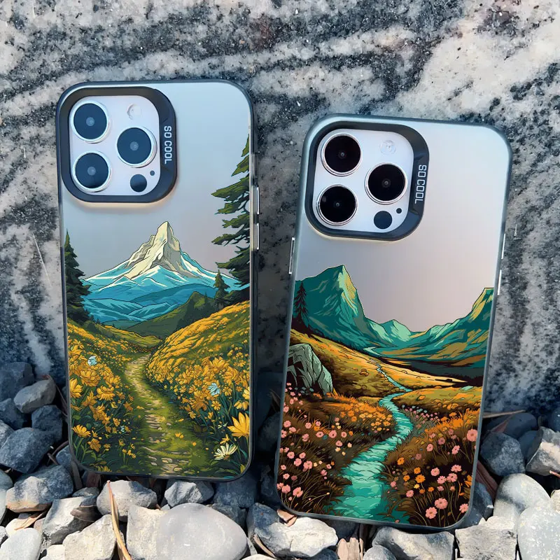 Sunrise Scenery Phone Case For iPhone 16 15 14 Plus Pro Max 13 12 11 Pro Max Mini Gorgeous Mountain River Shockproof Laser Cover