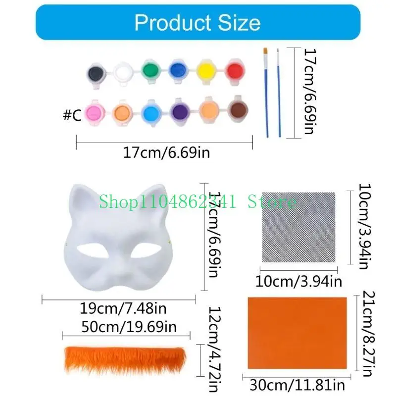 5asd Hand-Painted Cats Mask with Furs Halloween Mask Animal Mask Set Foxes Mask