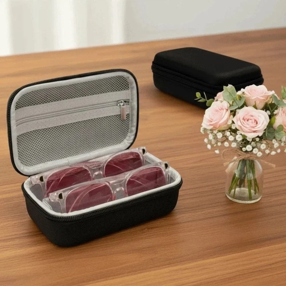 Portable 2/4 Slots Glasses Organizer Large Capacity Oxford Cloth Glasses Storage Box Anti-lost Black Sunglasses Protective Case