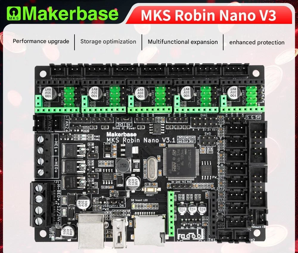 Makerbase MKS Robin Nano V3.1 3D Printer Mainboard with M4 Processor and TFT Touchscreen