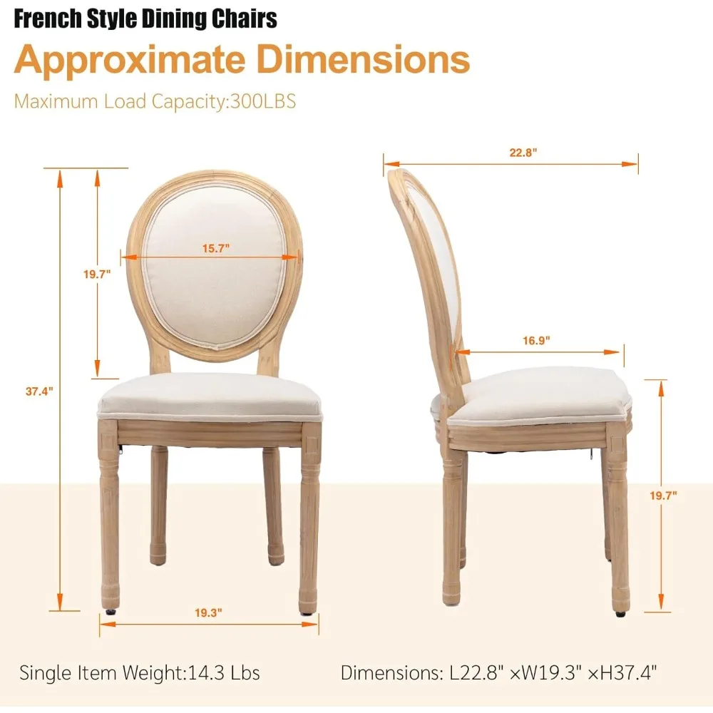 مجموعة كراسي تناول الطعام في الريف الفرنسي مكونة من 2، كراسي طعام خشبية عتيقة مع مقعد منجد من القماش ومسند ظهر بيضاوي وأرجل من الخشب الصلب&F #4