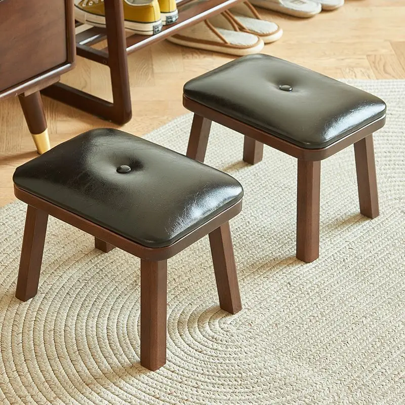 Nordic Luxury Solid Wood Square Stool Home Living Room Sofa Stool Soft Bag Bench Balcony Tatami Stool Shoe Stool