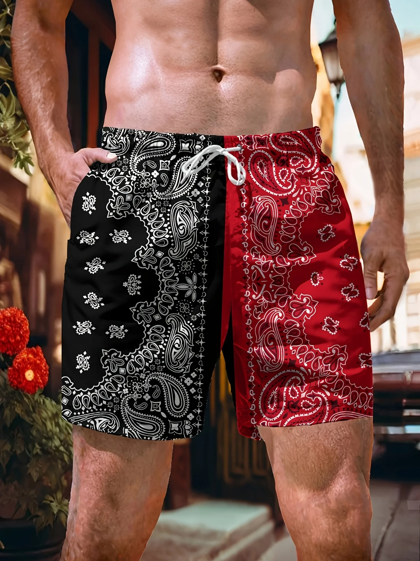 

2026 New Bandana Paisley Patchwork Beach Shorts Men's Quick Drying Shorts Are Suitable for Daily and Training Wear Y2k