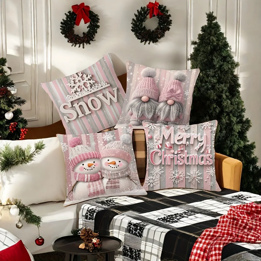 Rosa Weihnachtsdekoration mit weichen und bequemen bedruckten Kissenbezügen für Schlafzimmer, Sofas, Fensterbank, Autodekorationen, Kissen