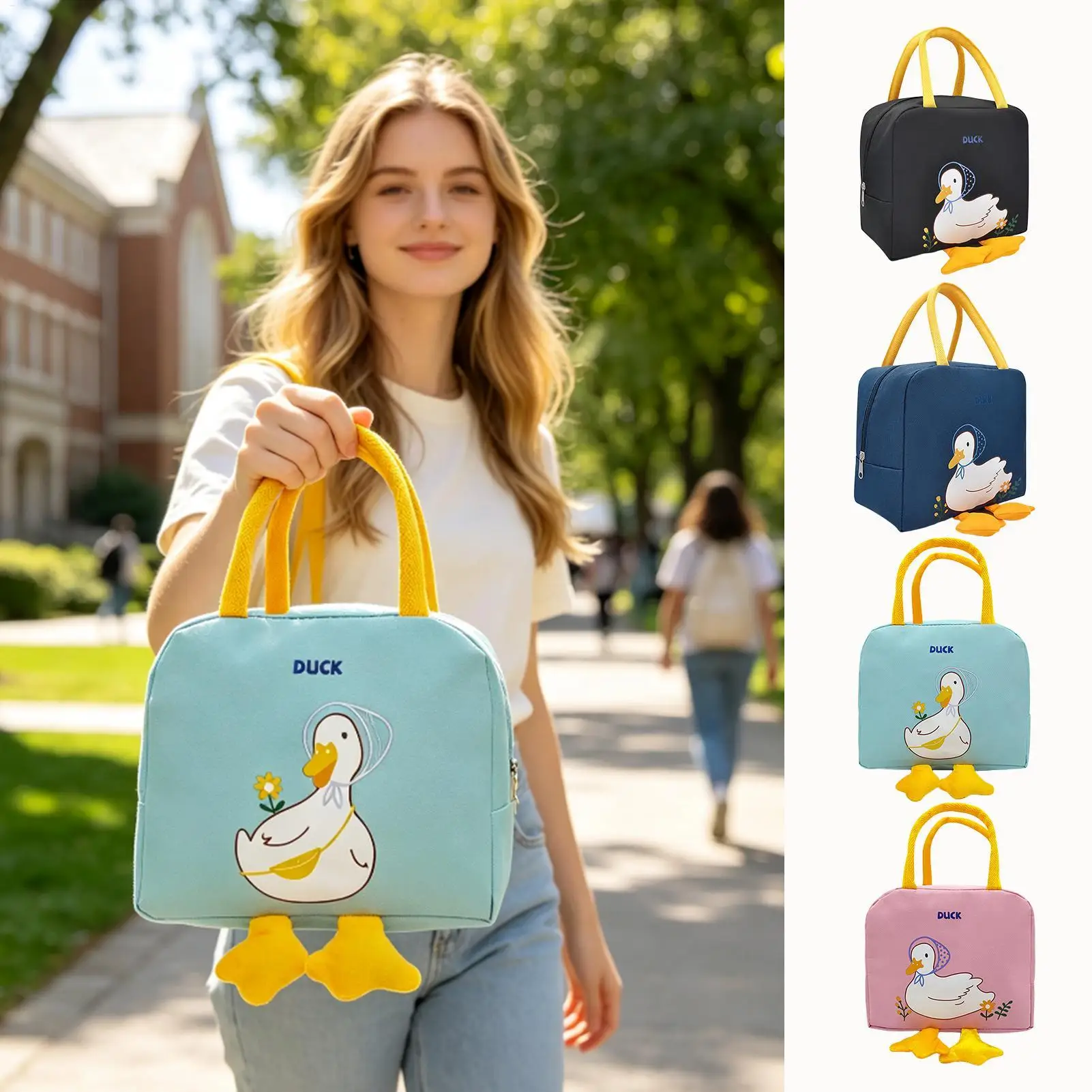 Sac à déjeuner motif canard, mignon, réutilisable, chaud ou froid, sac à main pour pique-nique, sac à déjeuner pour femmes, pour activités de plein air, école, travail, camping, pique-nique, barbecue