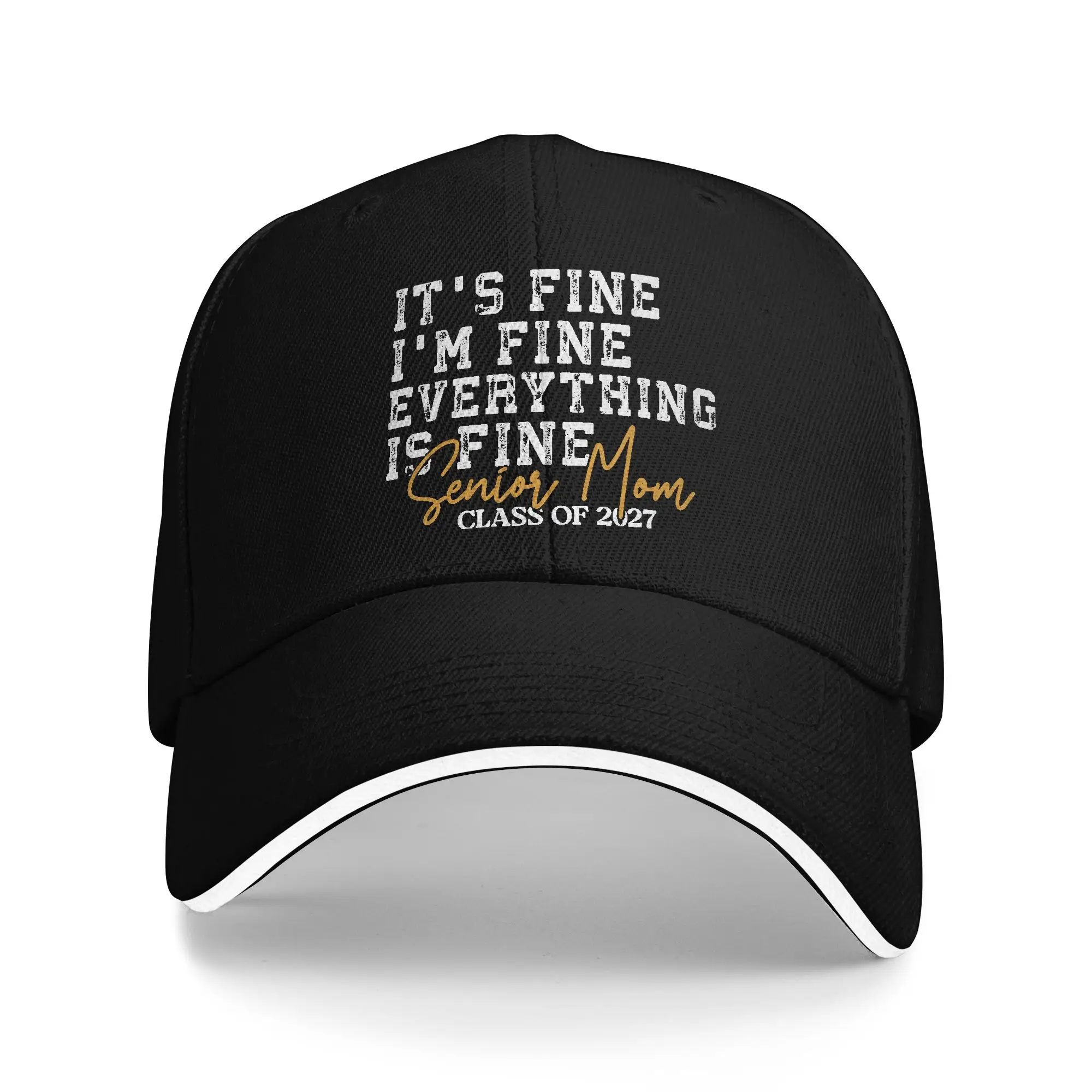 Retro I'm Fine Everything is Fine Senior Mom Class of 2027 Casual Baseball Cap Hippie Trucker Hat Summer Women Men Baseball Caps