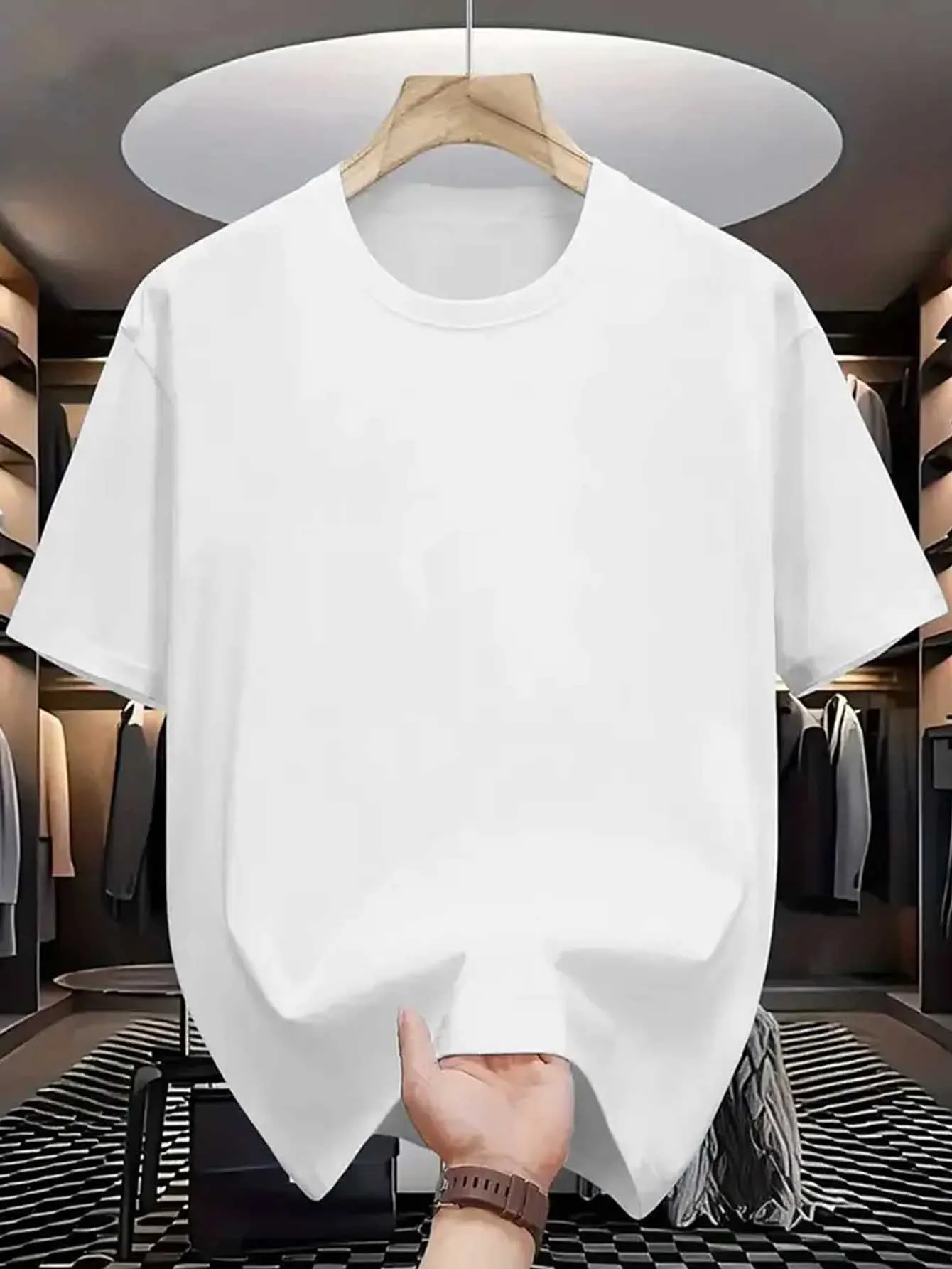 Herren-T-Shirts – Weiche, atmungsaktive Polyester-T-Shirts mit Rundhalsausschnitt in Marineblau und Weiß, leichte Sommerhemden für den Alltag und formelle Kleidung