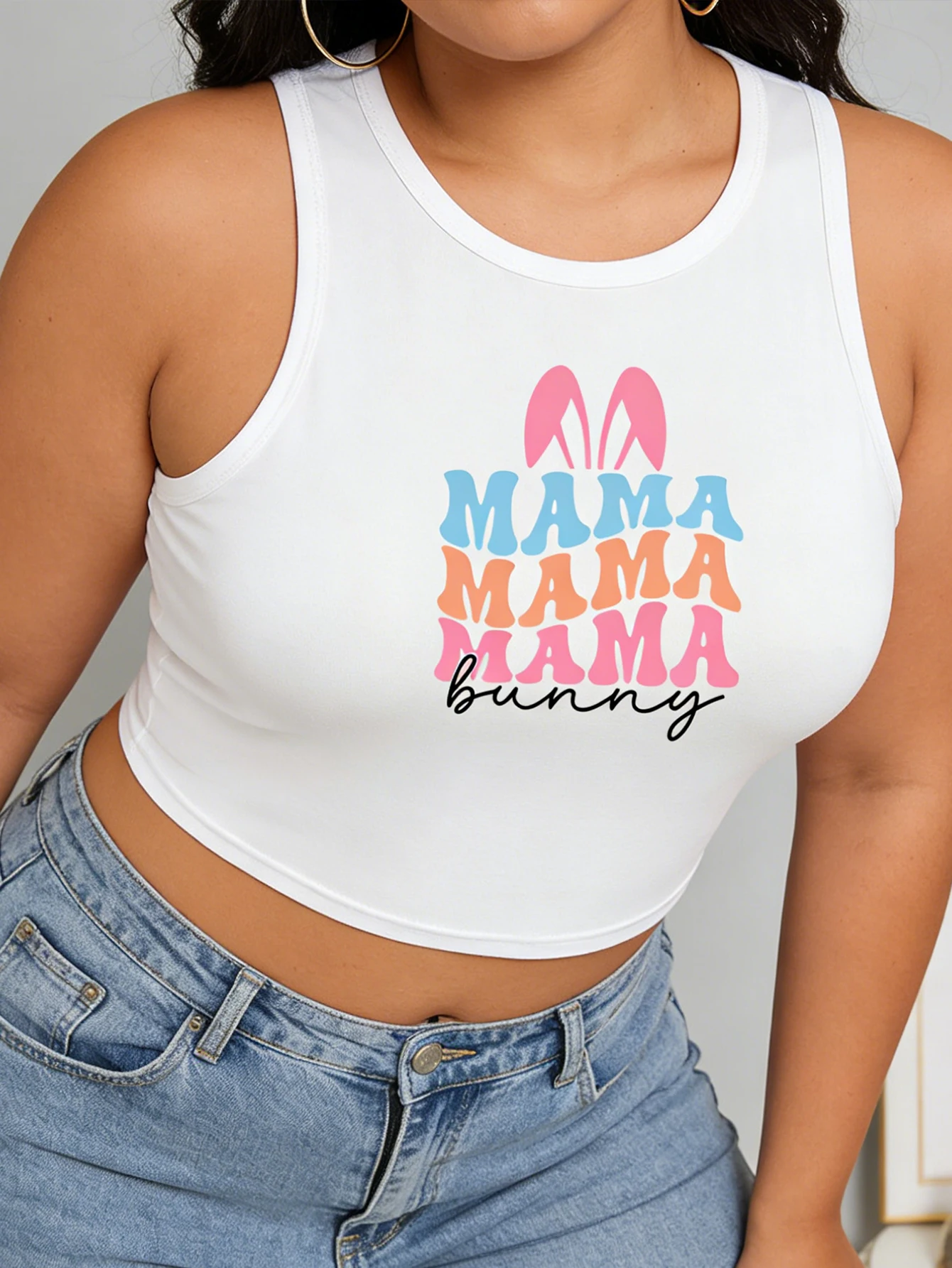 Large size Easter pattern printed women's fashionable vest, sexy and casual women's sleeveless off-shoulder top