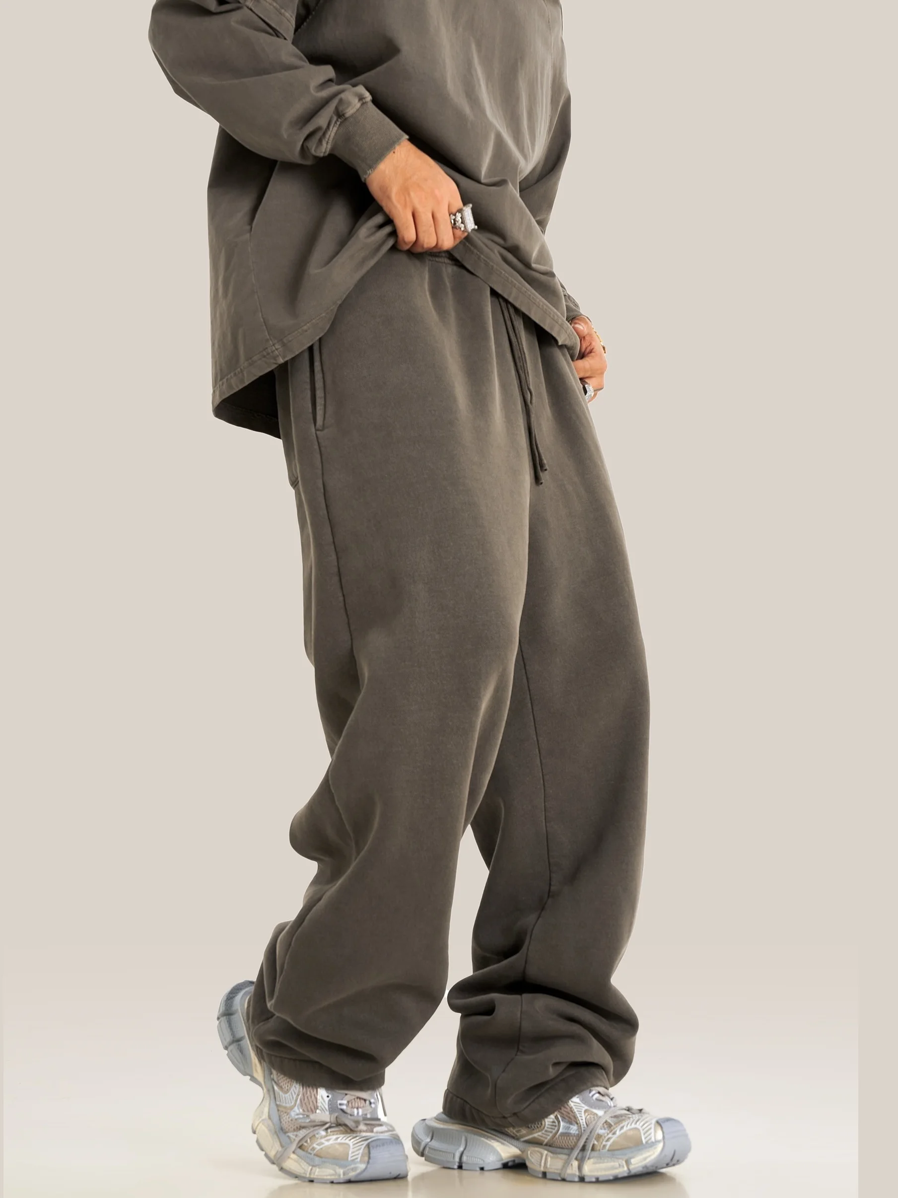 

Retro High Street Fce Lined Straight Leg Sweatpants Vintage Waed Loose Drapey Versatile Casual Trousers for Men