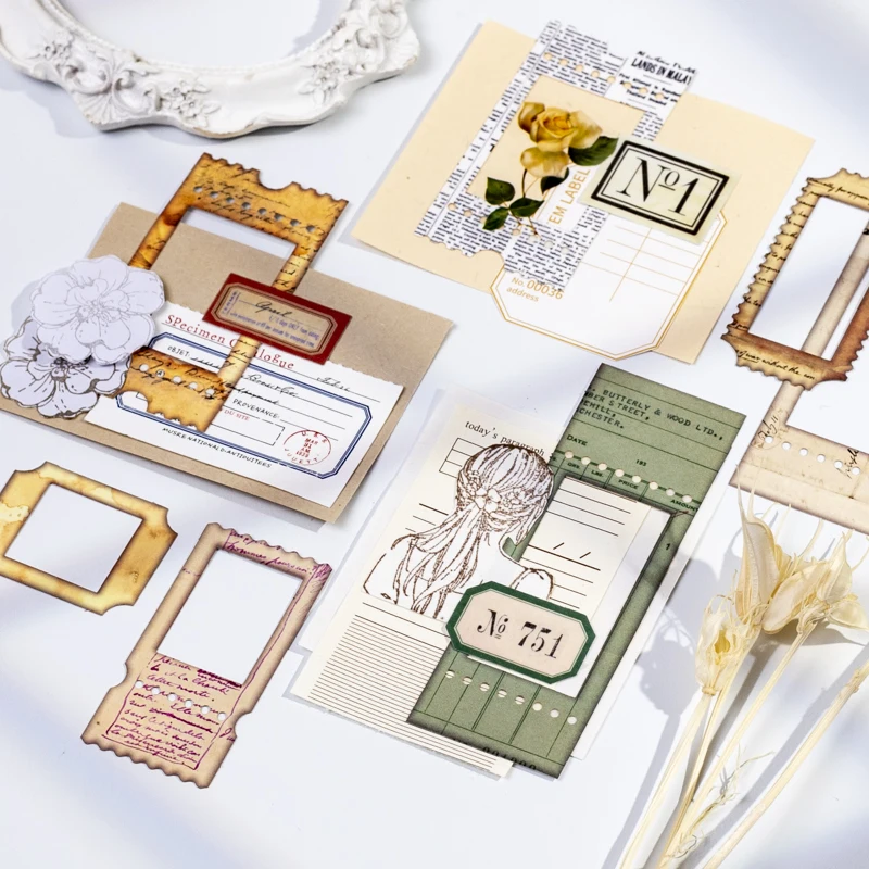 40 sheets Material paper retro hollowed out collage small card hand tent decoration base frame Memo Pad 6 kinds