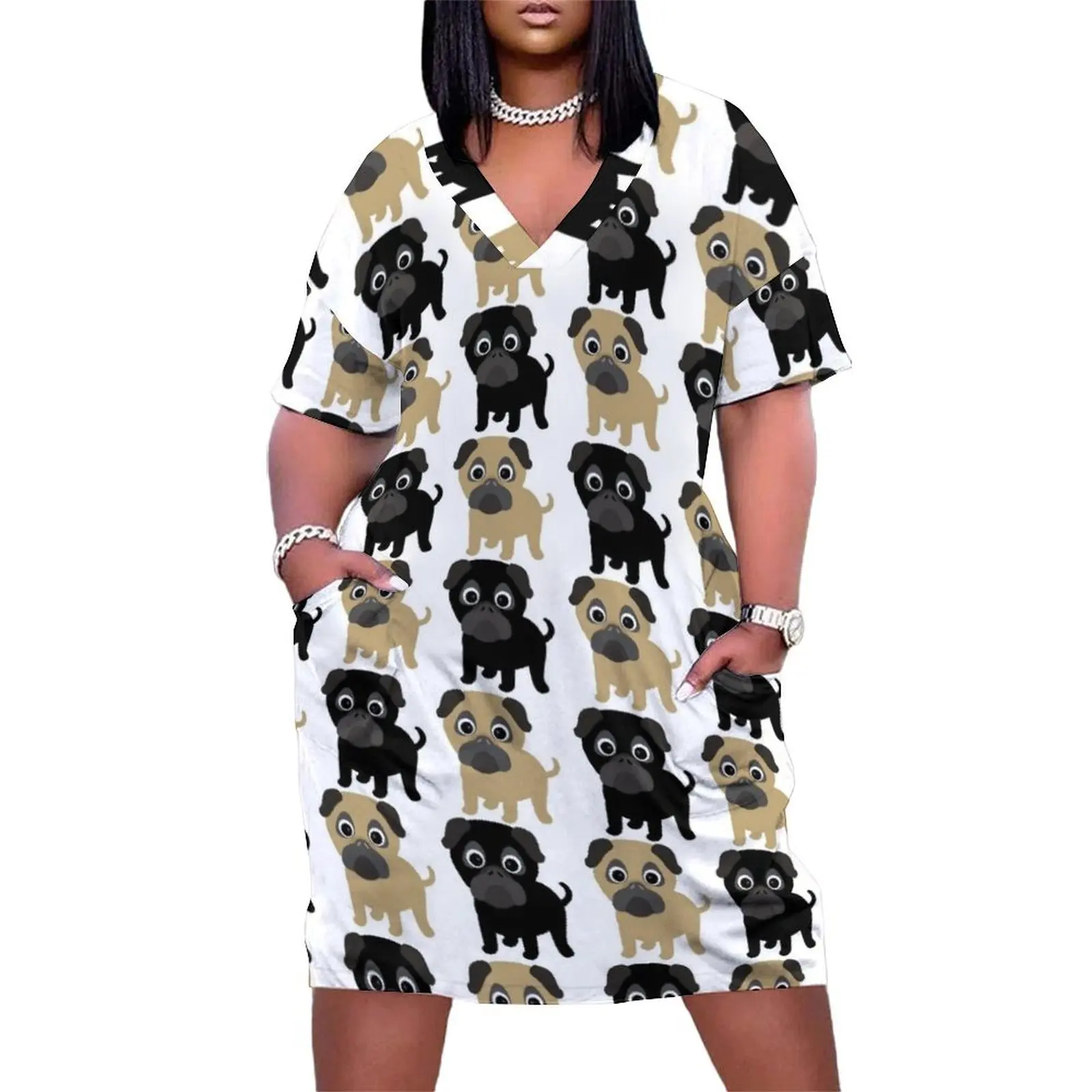

Black and Fawn Pugs Loose Pocket Dress women formal occasion dresses dresses for special events
