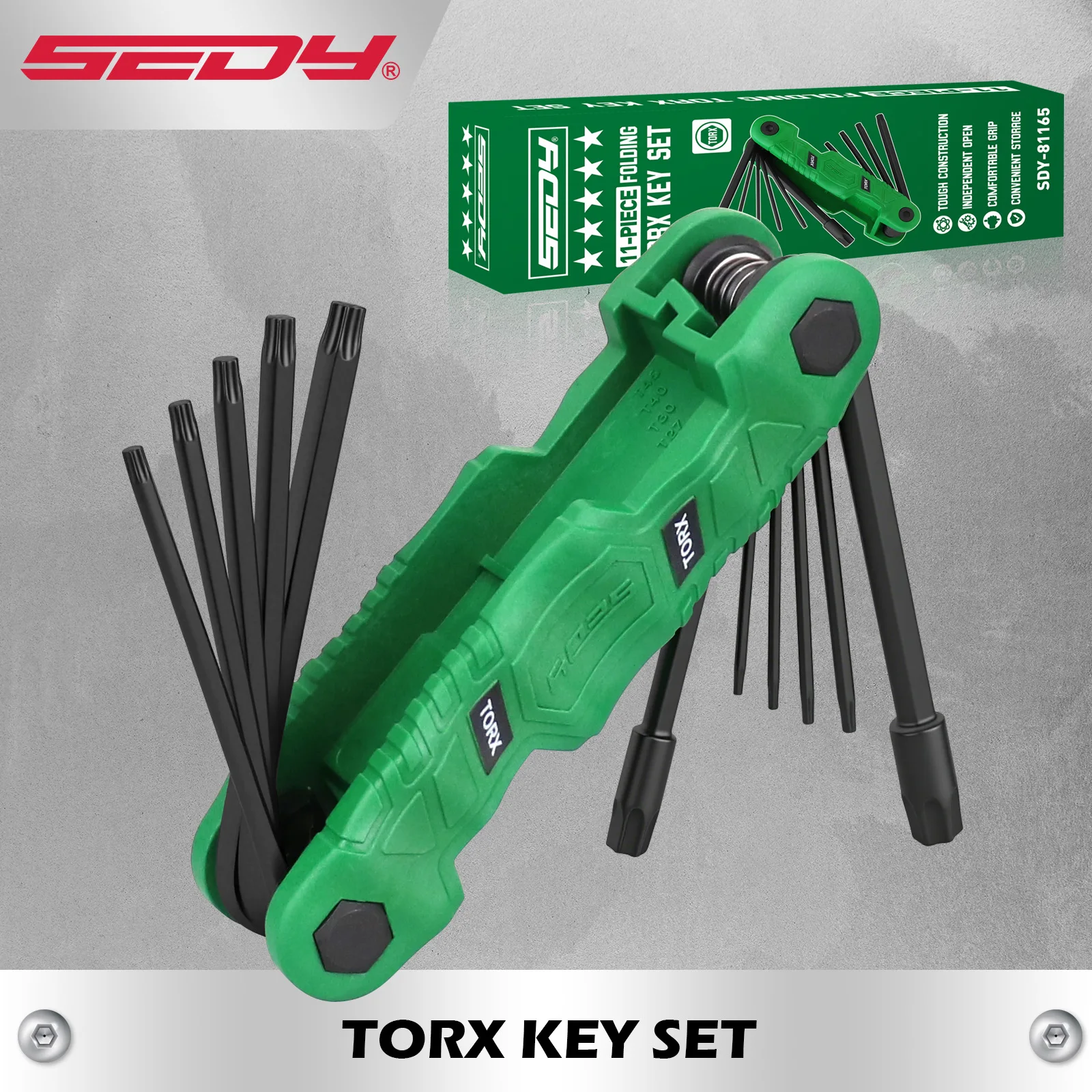 

Набор складных ключей Torx SEDY, 11 предметов (T9–T55) — термообработанная сталь, ультракомпактный зеленый инструмент для стрельбы из лука, ремонта велосипедов, мебели и домашнего ремонта.